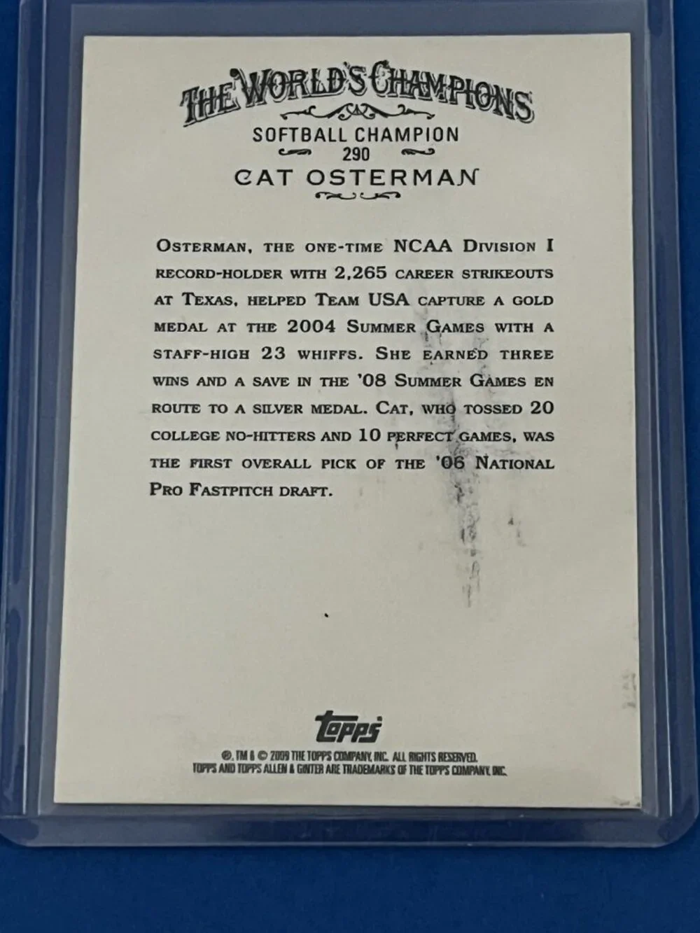 2009 Cat Osterman Signed Allen & Ginter Card Auto Autographed USA Softball